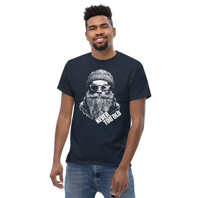 Biker Motorrad T-Shirts "Never Too Old " Variante 2 – Marineblau – Vorderansicht