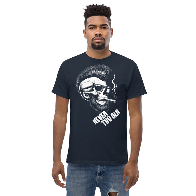 Biker Motorrad T-Shirts "Never Too Old " Variante 1 – Marineblau – Vorderansicht