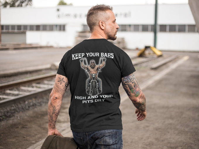 Biker Shirt Rückendruck : Keep Your Bars High and Your Pits – Rückansicht
