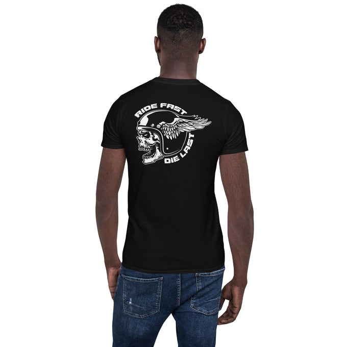 Biker Motorrad T-Shirts"RIDE FAST DIE LAST Skull with wings helmet " – Schwarz – Rückansicht