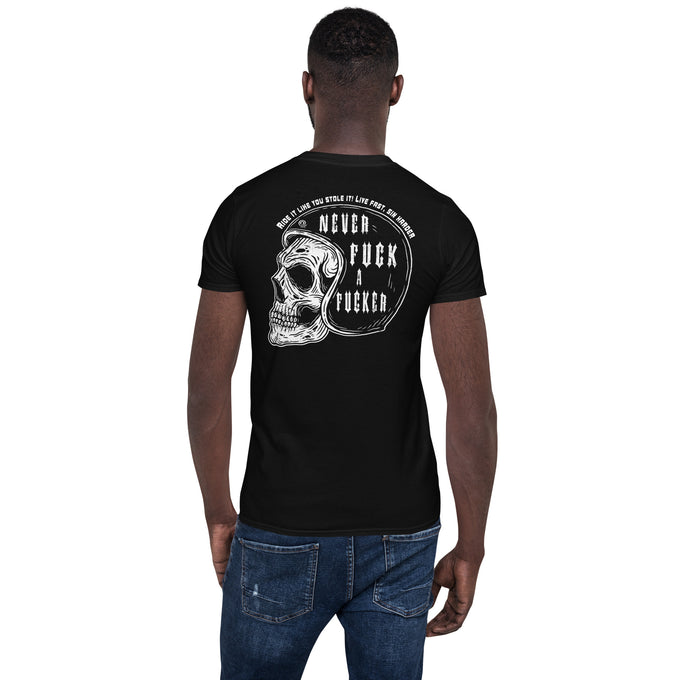 Biker Motorrad T-Shirts"Ride it like you stole it! Live fast, "Rückendruck" – Schwarz – Rückansicht