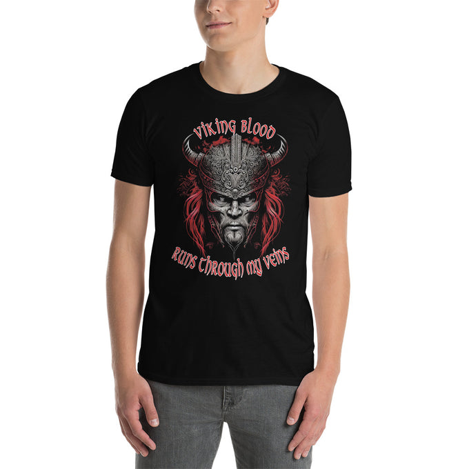 Wikinger T-Shirt Wikinger "Viking Blood Runs through my Veins " Variante 5 – Schwarz – Vorderansicht
