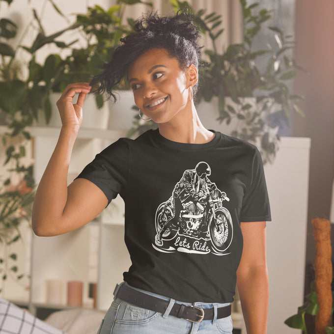 Damen T-Shirt " Let´s Ride" Variante 1 – Schwarz – Vorderansicht