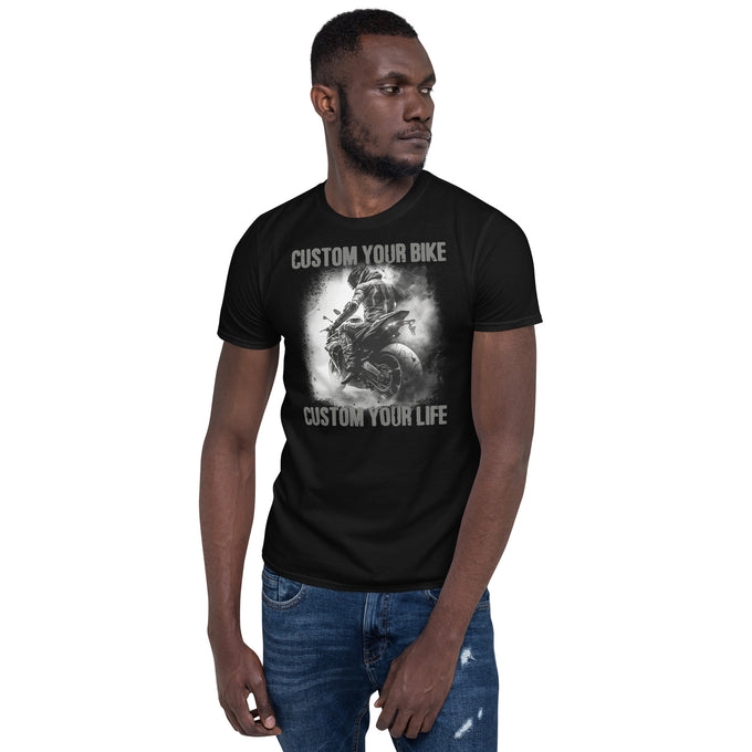 Biker Motorrad T-Shirt "Custom your Bike Custom your Life "Variante 3 – Schwarz – Vorderansicht