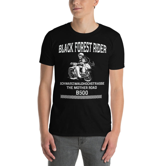 Biker Motorrad T-Shirt"Schwarzwaldhochstrasse B500 Black Forest Rider" Variante 3 – Schwarz – Vorderansicht