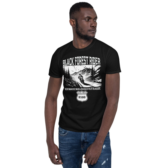 Biker Motorrad T-Shirt"Schwarzwaldhochstrasse B500 Black Forest Rider" Variante 4 – Schwarz – Vorderansicht