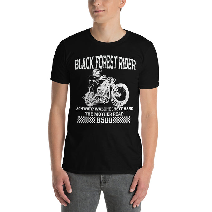 Biker Motorrad T-Shirt "Schwarzwaldhochstrasse B500 Black Forest Rider" Variante 7 – Schwarz – Vorderansicht