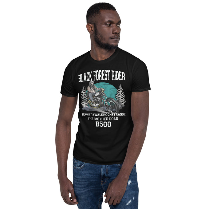 Biker Motorrad T-Shirts "Schwarzwaldhochstrasse B500 Black Forest Rider" Variante 8 – Schwarz – Vorderansicht