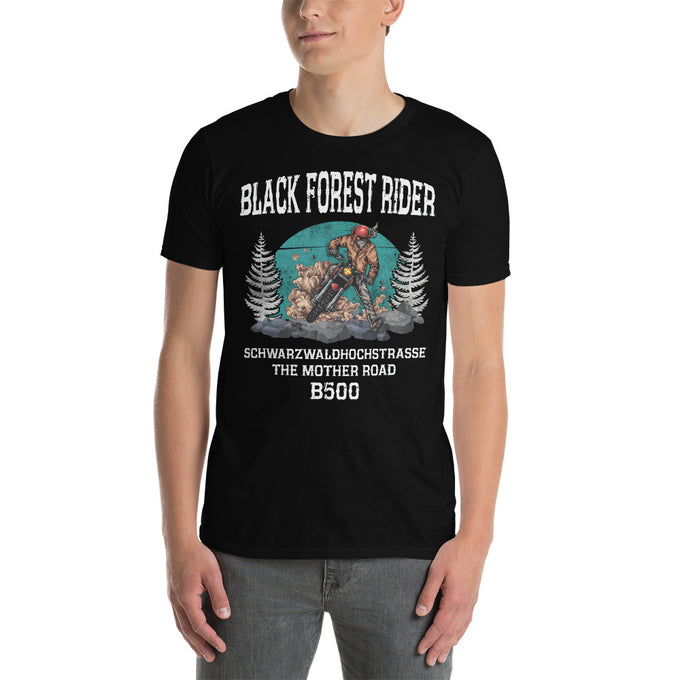Biker Motorrad T-Shirts "Schwarzwaldhochstrasse B500 Black Forest Rider" Variante 8 – Schwarz – Vorderansicht