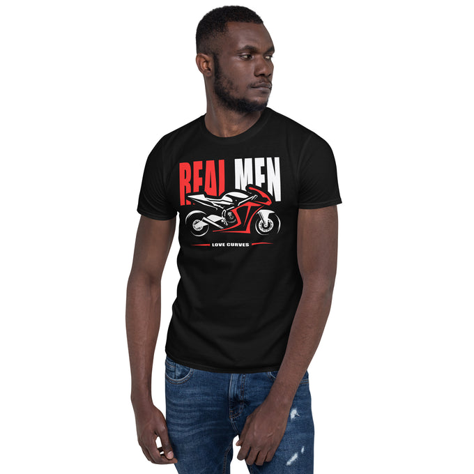 Biker Motorrad T-Shirt " Reel Men Love Curves" Variante 3 – Schwarz – Vorderansicht