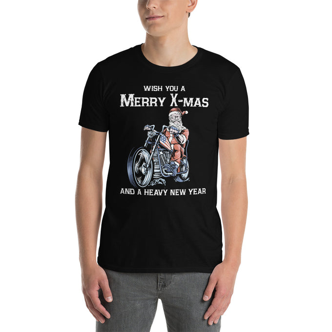 Herren T-Shirt " Merry X-Mas and a heavy new year " – Schwarz – Vorderansicht