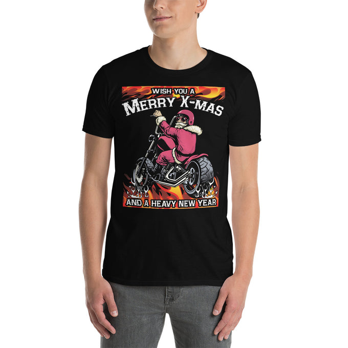 Biker Motorrad T-Shirt" Merry X-Mas and a heavy new year " Variante 3 – Schwarz – Vorderansicht