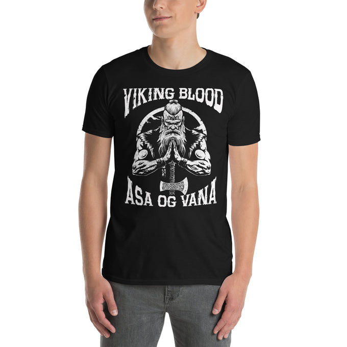 Herren T-Shirt und Hoodies Wikinger " Asa Og Vana" Variante 8 – Schwarz – Vorderansicht