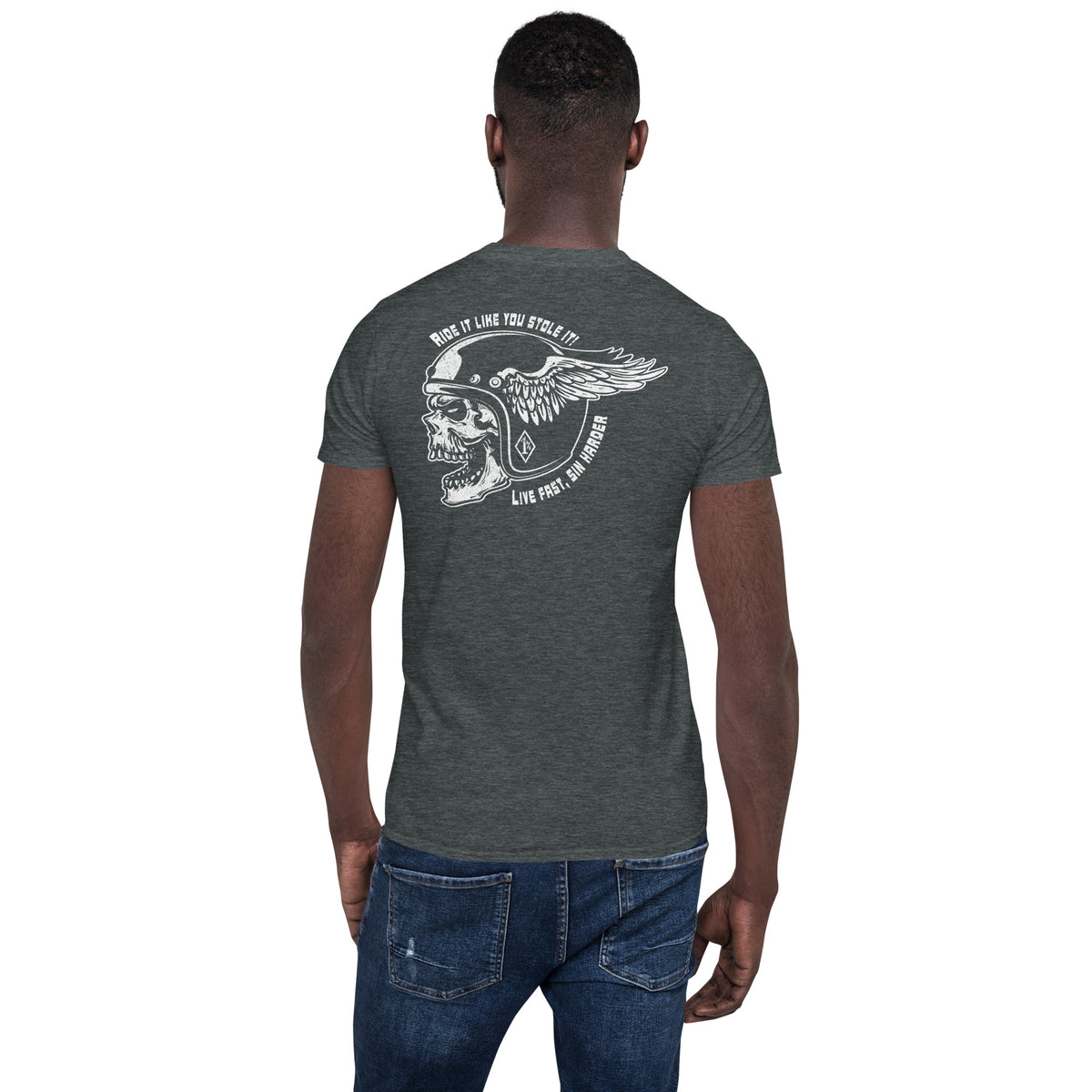 Herren T-Shirt "Ride it like you stole it! Live fast, sin harder" Rückendruck Variante 2