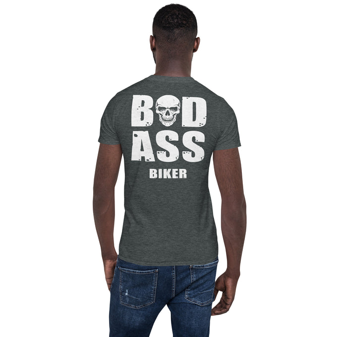 Biker Motorrad T-Shirts " Bad Ass Biker" Variante 1 – Dunkelgrau meliert – Rückansicht