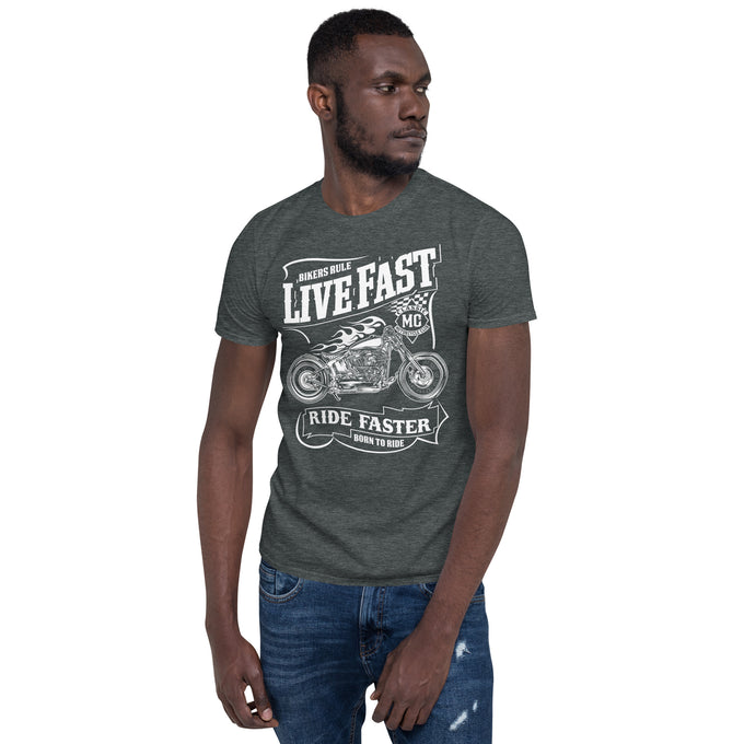Biker Motorrad T-Shirt "Ride Fast Life Faster Biker Rule" – Dunkelgrau meliert – Vorderansicht