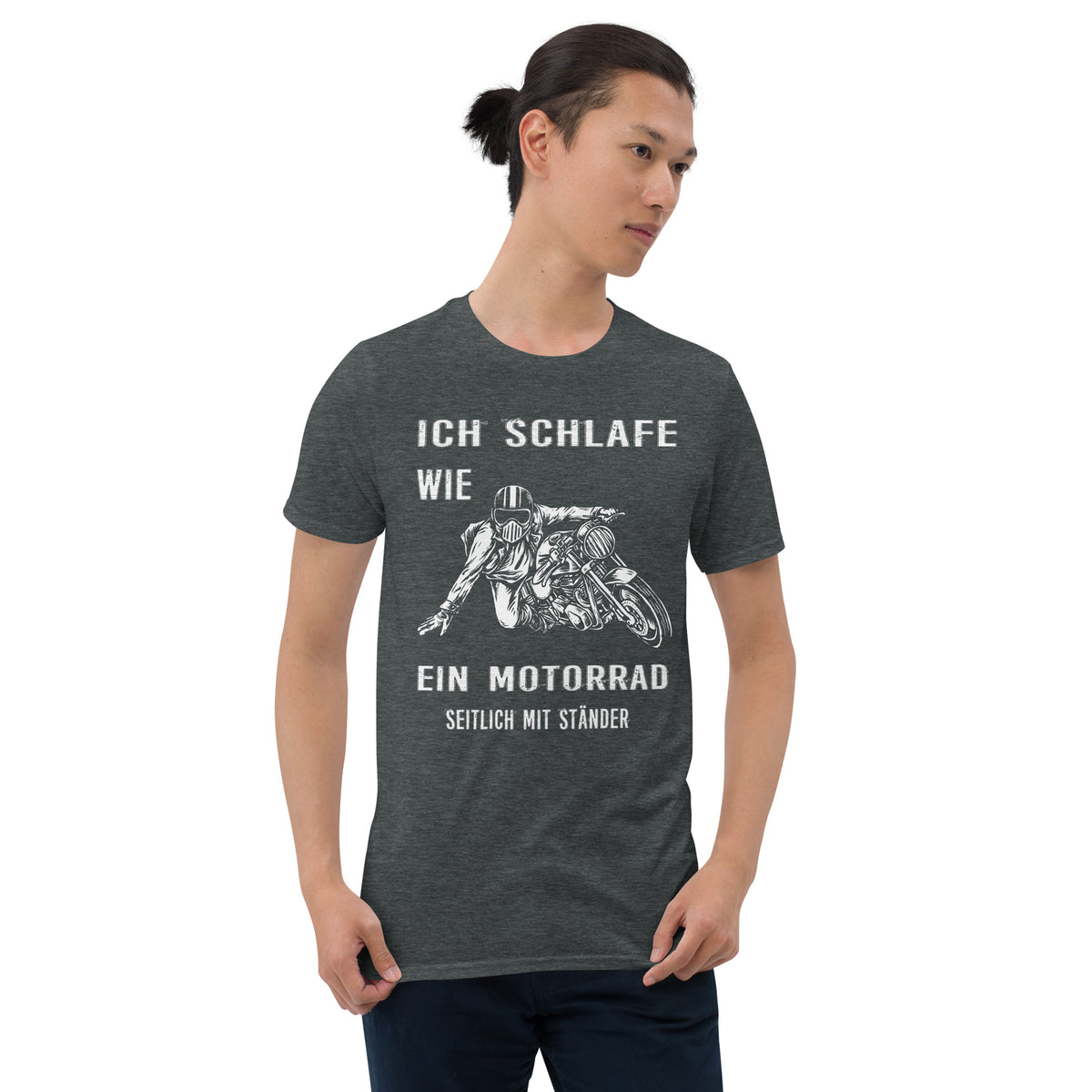 Herren T-Shirt " Ich schlafe wie ein Motorrad Seitlich mit Ständer" Variante 1