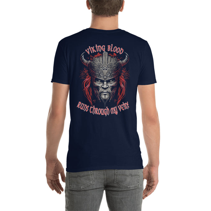 Wikinger T-Shirt und Hoodies Wikinger "Nordic Blood runs through my Veins" Variante 14 – Marineblau – Rückansicht