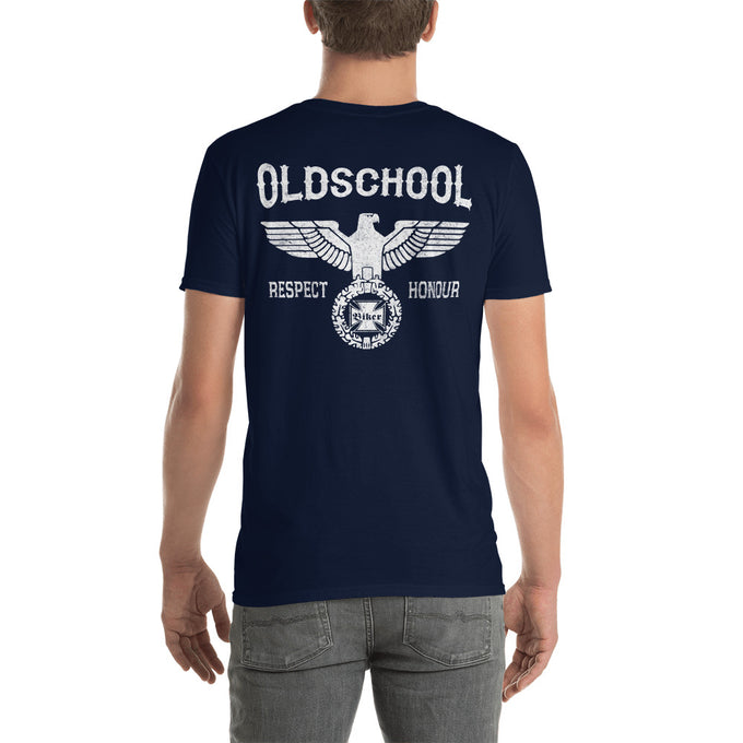Biker Motorrad T-Shirt "Oldschool Backprint" Variante 7 – Marineblau – Rückansicht