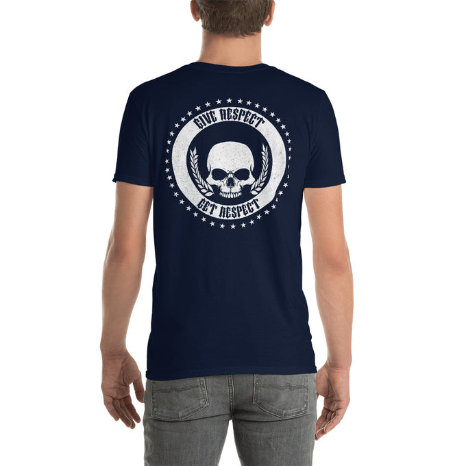 Biker Motorrad T-Shirt" Give Respect Get Respect" Variante 2 – Marineblau – Rückansicht