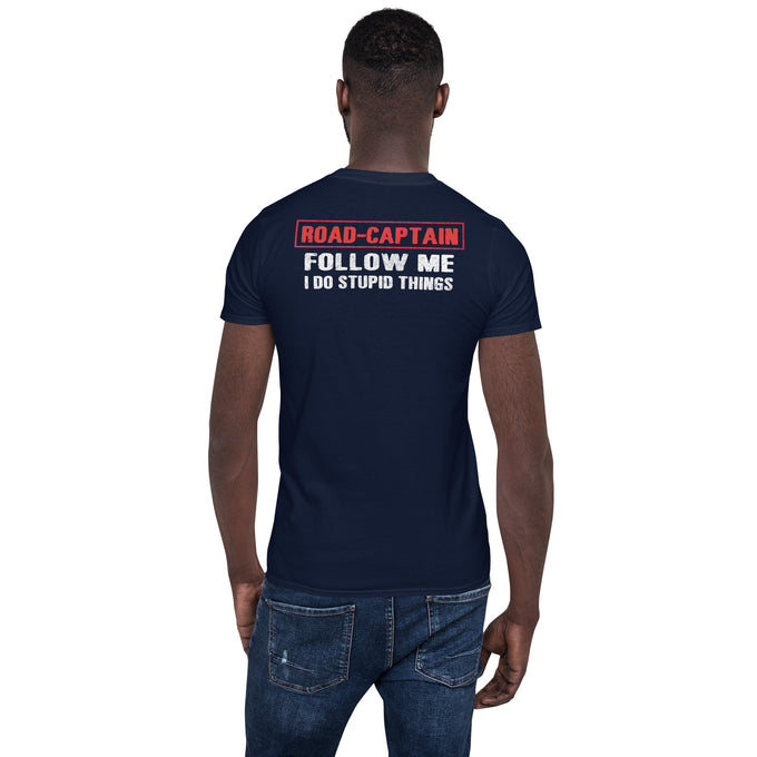 Biker Motorrad T-Shirt " Don't Follow Me I Do Stupid Things" Variante 3 – Marineblau – Rückansicht