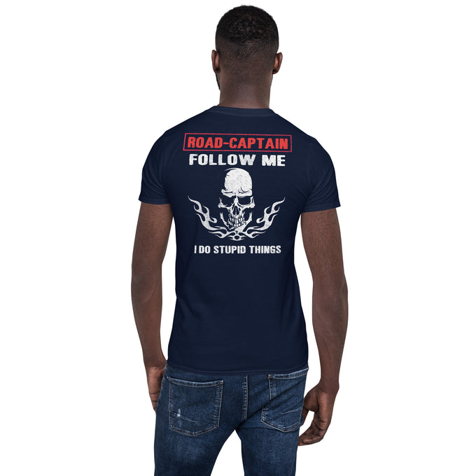 Biker Motorrad T-Shirt " Don't Follow Me I Do Stupid Things" Variante 4 – Marineblau – Rückansicht