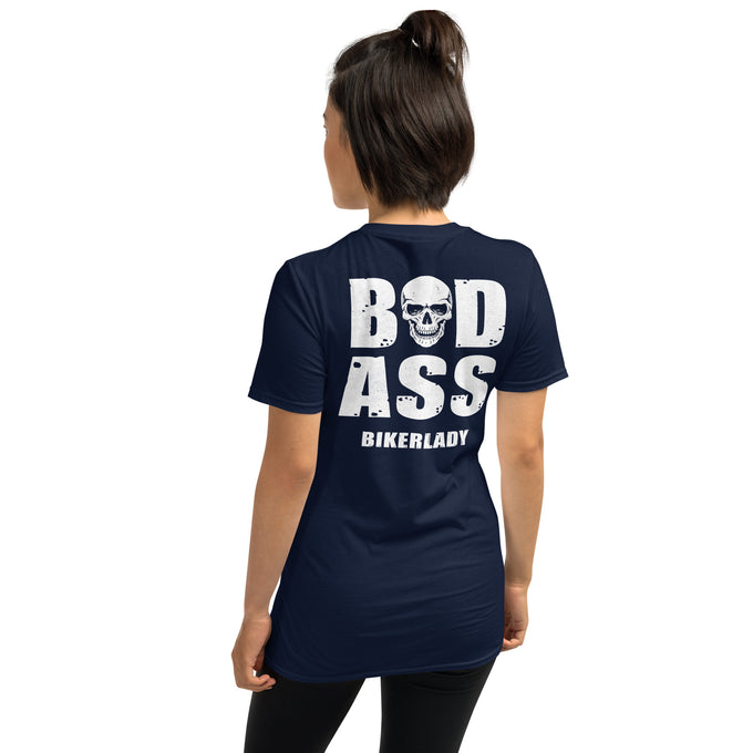 Damen T-Shirt "Bad Ass Bikerlady" Variante 1 – Marineblau – Rückansicht