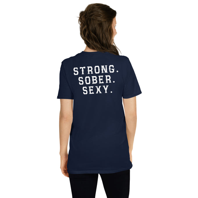 Damen T-Shirt "Strong Sober Sexy" – Marineblau – Rückansicht