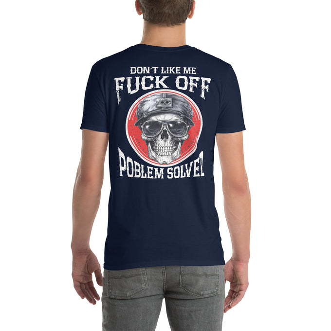 Biker Motorrad T-Shirts "Dont Like Me Fuck Off Problem Solved" Variante 2 – Marineblau – Rückansicht