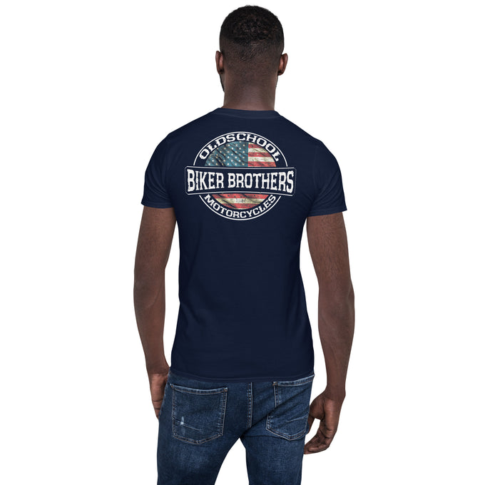 Biker Motorrad T-Shirts "Oldschool Biker-Brother" Variante1 – Marineblau – Rückansicht