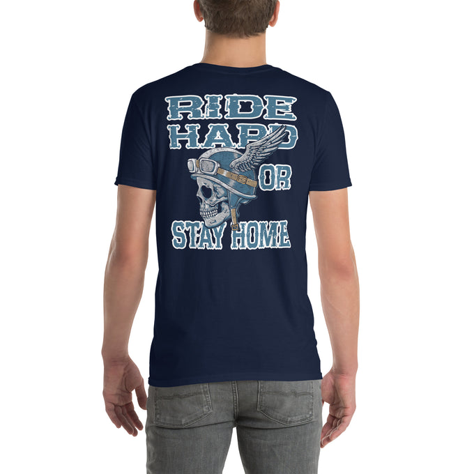 Biker Motorrad T-Shirt:"Ride Hard" Variante 3 – Marineblau – Rückansicht