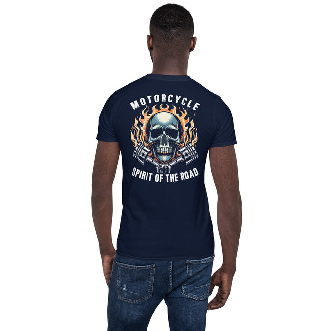 Biker Motorrad T-Shirts "SPIRIT OF THE ROAD Skull" – Marineblau – Rückansicht