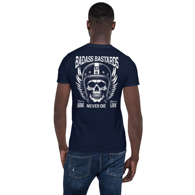 Biker Motorrad T-Shirts"BADASS Bastards" Skulls Variante1 – Marineblau – Rückansicht