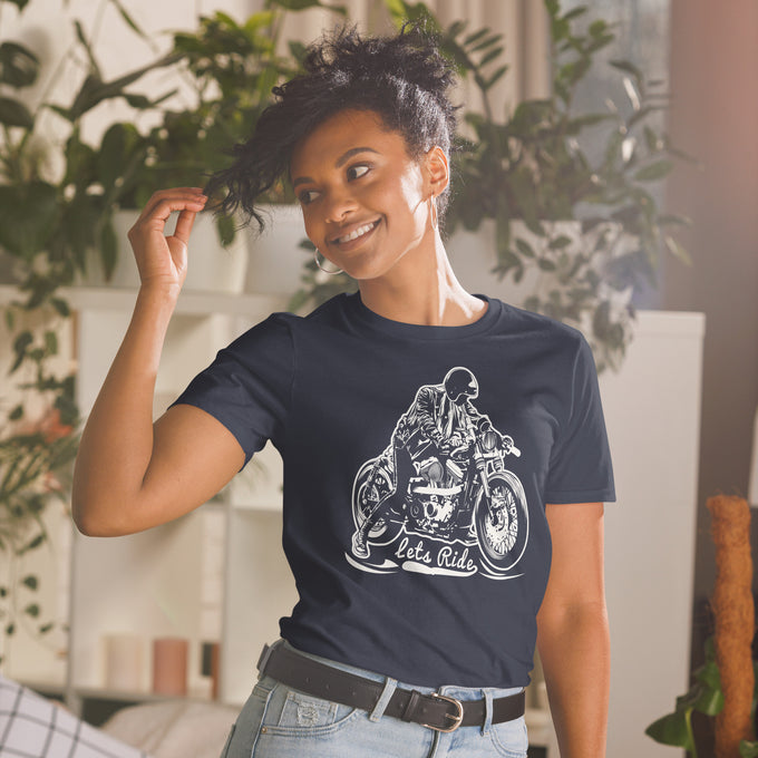 Damen T-Shirt " Let´s Ride" Variante 1 – Marineblau – Vorderansicht
