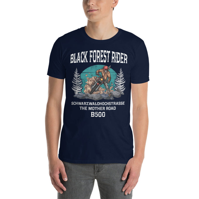 Biker Motorrad T-Shirts "Schwarzwaldhochstrasse B500 Black Forest Rider" Variante 8 – Marineblau – Vorderansicht