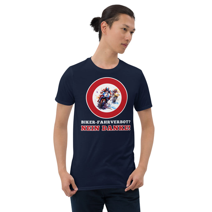 Biker Motorrad T-Shirt" Biker Fahrverbot Nein Danke " Variante 3 – Marineblau – Vorderansicht