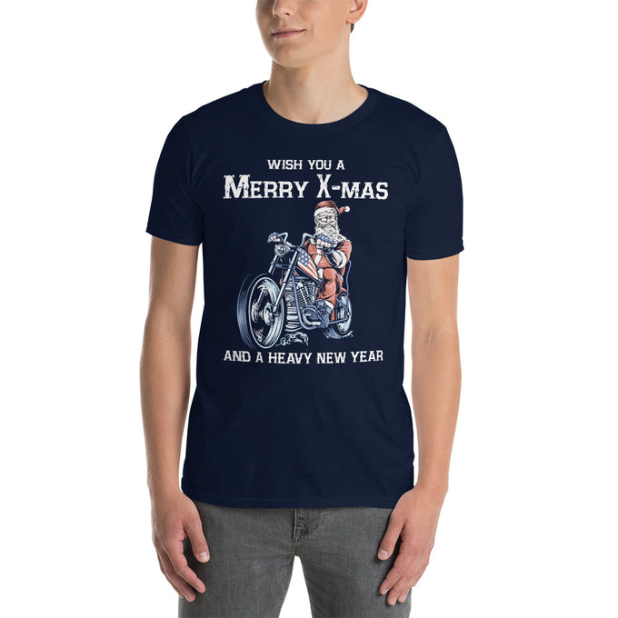 Herren T-Shirt " Merry X-Mas and a heavy new year " – Marineblau – Vorderansicht