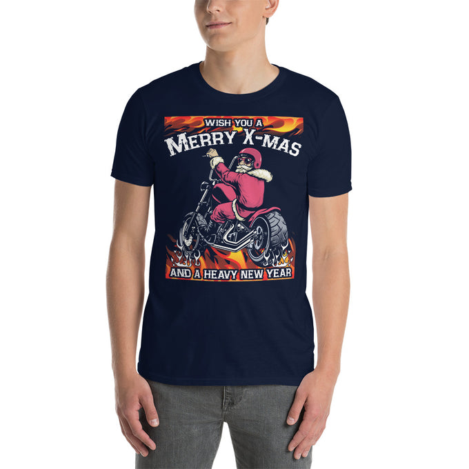 Biker Motorrad T-Shirt" Merry X-Mas and a heavy new year " Variante 3 – Marineblau – Vorderansicht