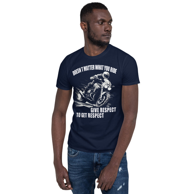 Biker T-Shirt "Doesn´t Matter What you Ride Give Respect to Get Respect" Variante1 – Marineblau – Vorderansicht