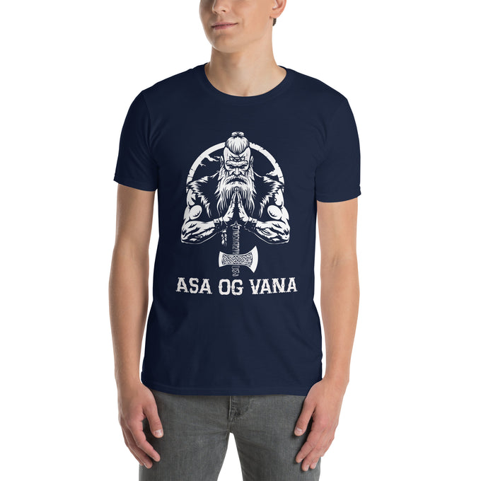 Wikinger T-Shirt und Hoodies Wikinger: " Asa Og Vana " Variante 1 – Marineblau – Vorderansicht