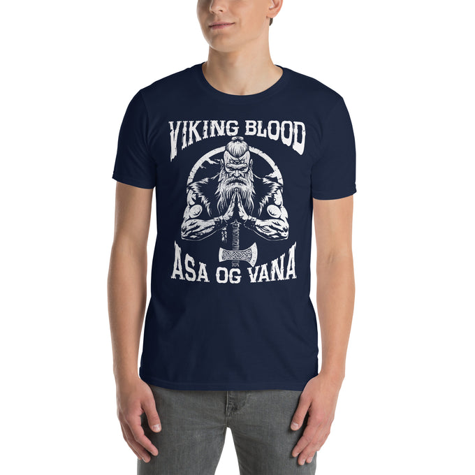 Herren T-Shirt und Hoodies Wikinger " Asa Og Vana" Variante 8 – Marineblau – Vorderansicht