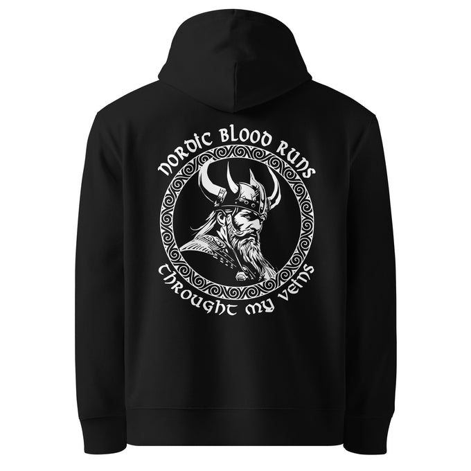 Wikinger Shirts &amp; Hoodies: "Nordic Blood runs through my Veins" Variante 5 – Schwarz – Rückansicht