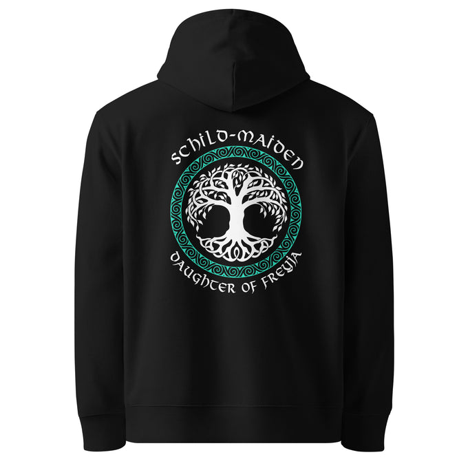 Wikinger Shirts &amp; Hoodies "Daughter of Freya Lagertha Schildmaid Runen" Variante 1 – Schwarz – Rückansicht