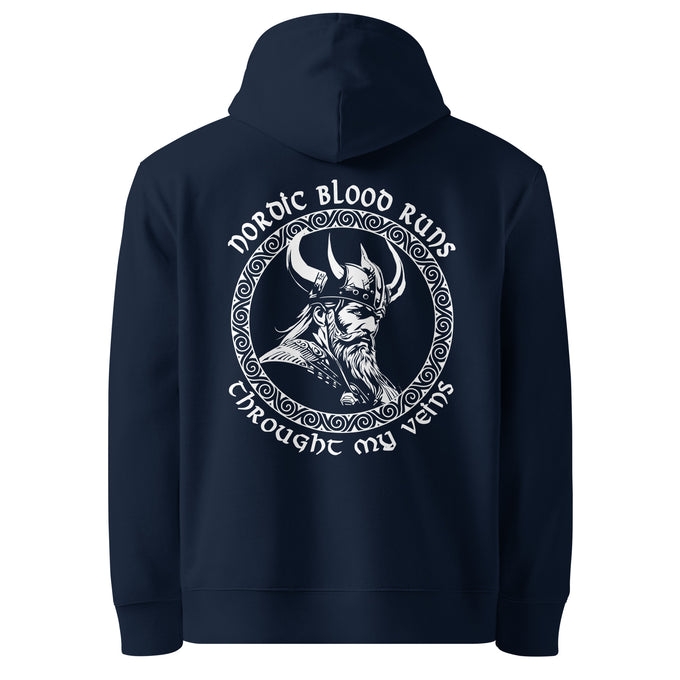 Wikinger Shirts &amp; Hoodies: "Nordic Blood runs through my Veins" Variante 5 – Marineblau – Rückansicht