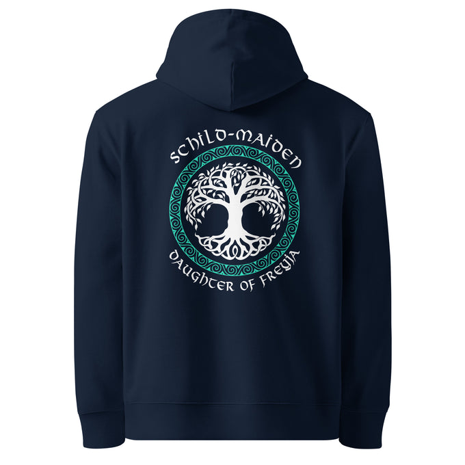 Wikinger Shirts &amp; Hoodies "Daughter of Freya Lagertha Schildmaid Runen" Variante 1 – Marineblau – Rückansicht