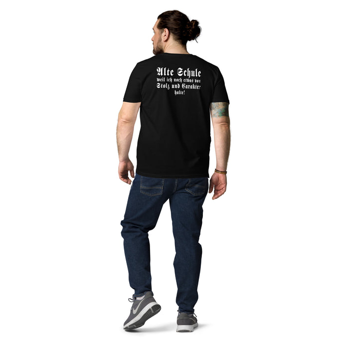 Biker Motorrad T-Shirts" Alte Schule weil ich noch etwas von Stolz und Carakter halte! " Variante 3 – Schwarz – Rückansicht