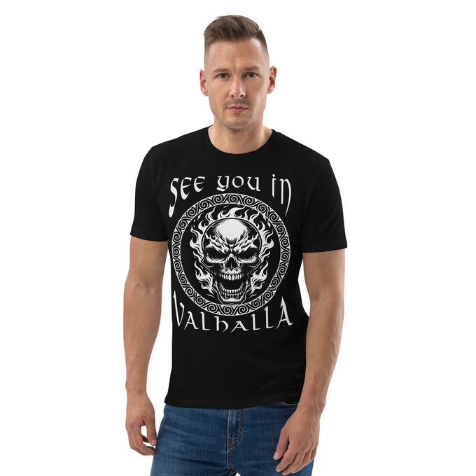 Wikinger T-Shirt und Hoodies Wikinger "SEE YOU IN VALHALLA" Variante 4 – Schwarz – Vorderansicht