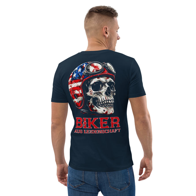 Biker Motorrad T-Shirts " Biker aus Leidenschaft " Variante 1 – Marineblau – Rückansicht