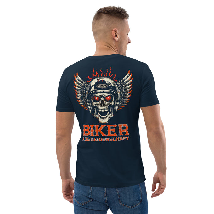 Biker Motorrad T-Shirts " Biker aus Leidenschaft " Variante 2 – Marineblau – Rückansicht