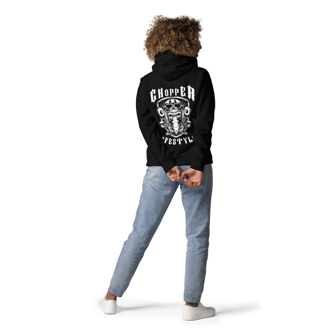 Biker - Premium Unisex Hoodie "Chopper LIFESTYLE" Variante 2 – Schwarz – Rückansicht